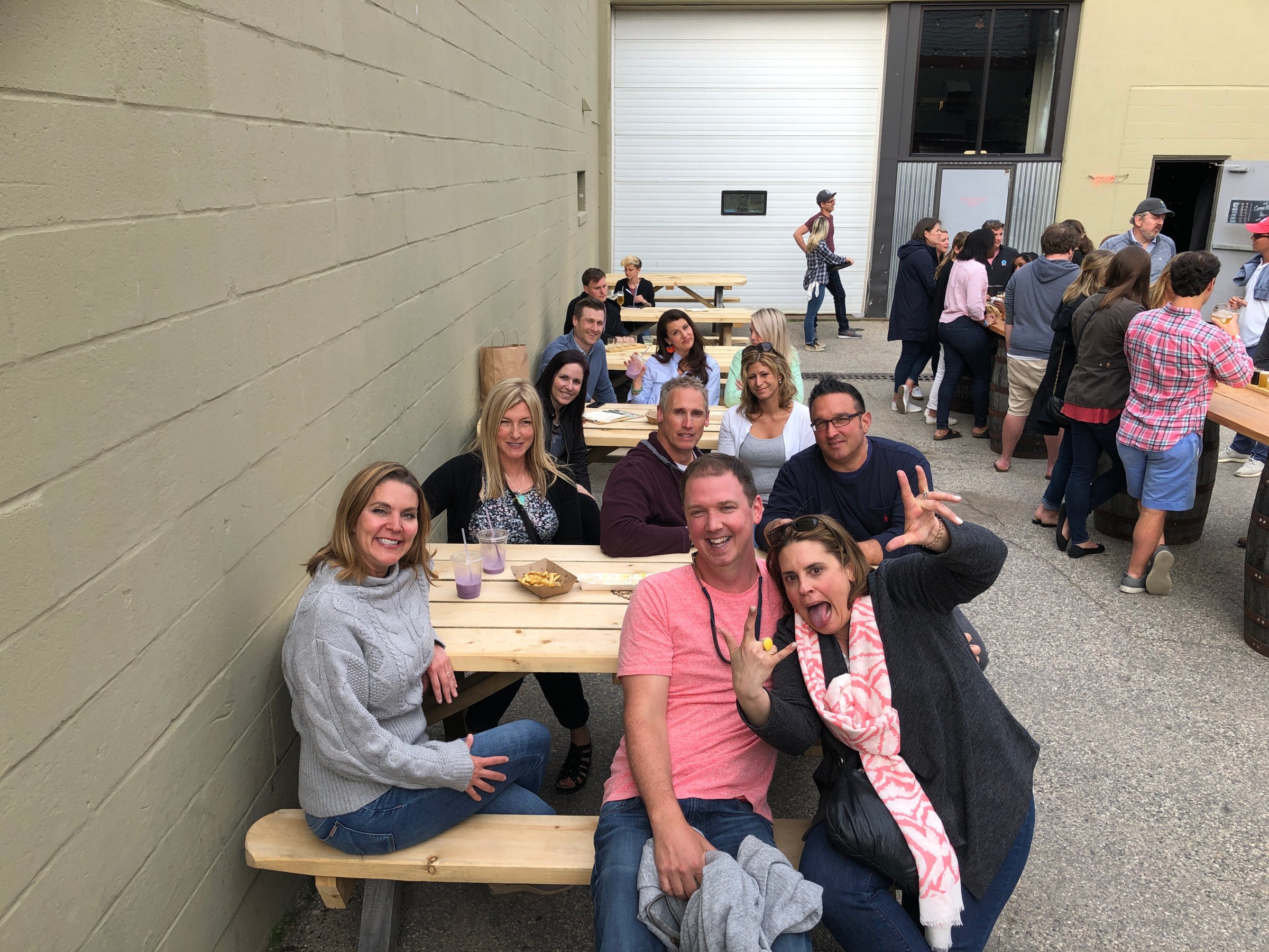 group of tour guests eating duckfat fries