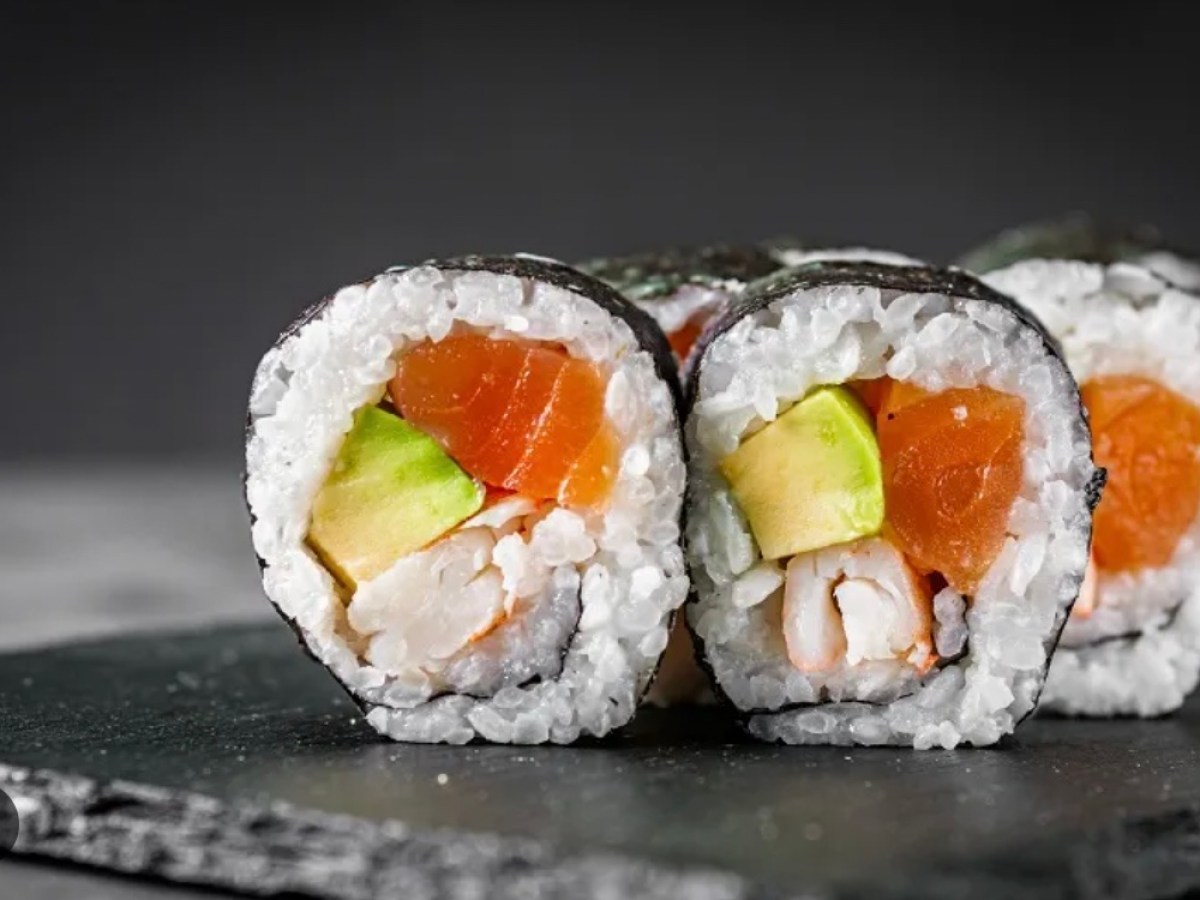 a close up of sushi