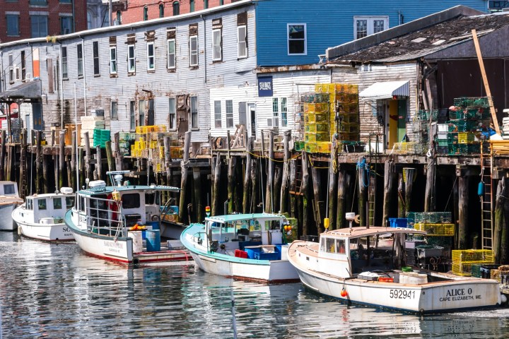 a boat is docked in a harbor