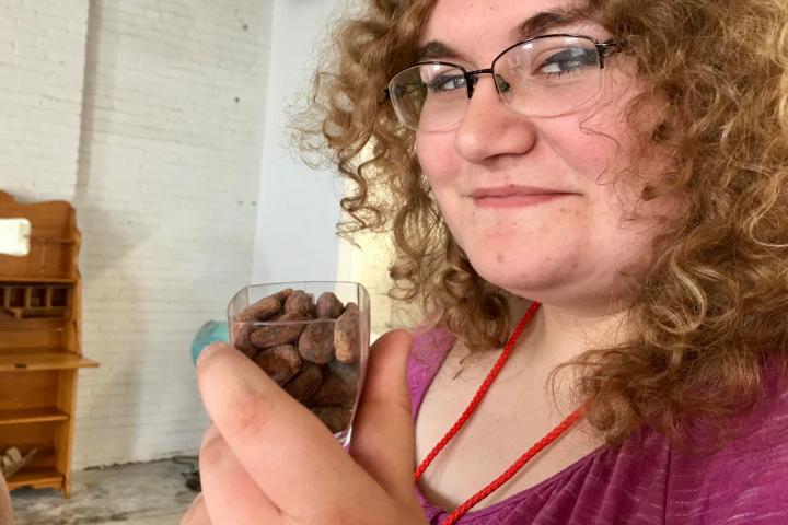 a woman wearing glasses