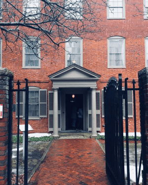 a close up of a brick building