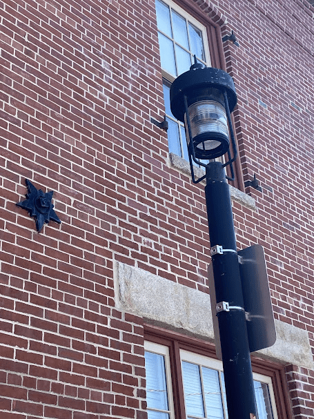 a close up of a brick building